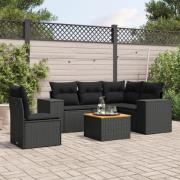 vidaXL Loungegrupp med dynor 6 delar svart konstrotting