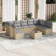 vidaXL Soffgrupp för trädgård med dynor 10 delar beige konstrotting