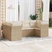 vidaXL Soffgrupp för trädgården med dynor 6 delar beige konstrotting