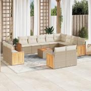 vidaXL Soffgrupp för trädgården med dynor 13 delar beige konstrotting