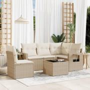vidaXL Soffgrupp för trädgården med dynor 6 delar beige konstrotting