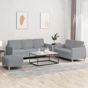 vidaXL Soffgrupp med dynor 3 delar Ljusgrå tyg