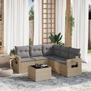 vidaXL Soffgrupp för trädgården med dynor 6 delar beige konstrotting