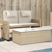 vidaXL Justerbar trädgårdsbänk med dynor beige konstrotting