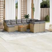 vidaXL Loungegrupp för trädgården m. dynor 11 delar beige konstrotting