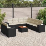 vidaXL Loungegrupp 10 delar med svarta dynor konstrotting