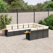 vidaXL Loungegrupp 10 delar med svarta dynor konstrotting