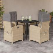 vidaXL Matgrupp för trädgården med dynor 5 delar mixbeige konstrotting