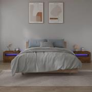 vidaXL Sängbord 2 st med LED-belysning rökfärgad ek 60x35x40 cm