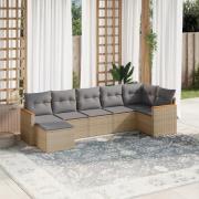 vidaXL Matgrupp för trädgården med dynor 7 delar beige konstrotting