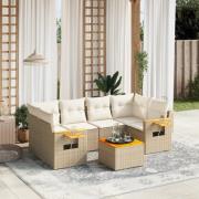 vidaXL Matgrupp för trädgården med dynor 7 delar beige konstrotting