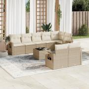 vidaXL Soffgrupp för trädgården med dynor 9 delar beige konstrotting