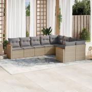 vidaXL Soffgrupp för trädgården med dynor 9 delar beige konstrotting