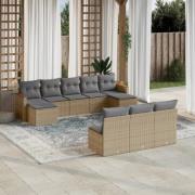 vidaXL Soffgrupp för trädgård med dynor 10 delar beige konstrotting