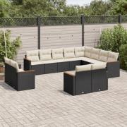 vidaXL Loungegrupp med dynor 12 delar svart konstrotting