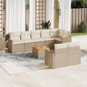 vidaXL Soffgrupp för trädgården med dynor 9 delar beige konstrotting