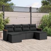vidaXL Loungegrupp med dynor 6 delar svart konstrotting