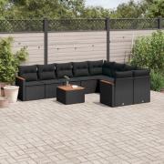 vidaXL Loungegrupp 10 delar med svarta dynor konstrotting