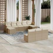 vidaXL Soffgrupp för trädgård med dynor 10 delar beige konstrotting