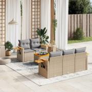 vidaXL Soffgrupp för trädgården med dynor 6 delar beige konstrotting