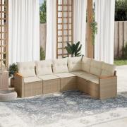 vidaXL Soffgrupp för trädgården med dynor 6 delar beige konstrotting