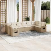 vidaXL Soffgrupp för trädgård med dynor 10 delar beige konstrotting