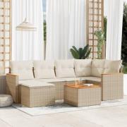 vidaXL Matgrupp för trädgården med dynor 7 delar beige konstrotting