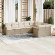 vidaXL Soffgrupp för trädgården med dynor 9 delar beige konstrotting