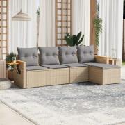 vidaXL Soffgrupp för trädgården med dynor 5 delar beige konstrotting