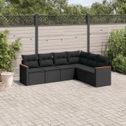 vidaXL Loungegrupp med dynor 6 delar svart konstrotting