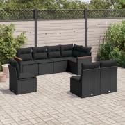 vidaXL Loungegrupp för trädgården med dynor 8 delar svart konstrotting