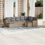 vidaXL Soffgrupp för trädgården med dynor 9 delar beige konstrotting