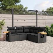 vidaXL Loungegrupp för trädgården med dynor 5 delar svart konstrotting