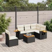 vidaXL Loungegrupp med dynor 6 delar svart konstrotting