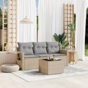 vidaXL Soffgrupp för trädgård med dynor 4 delar beige konstrotting
