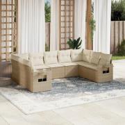 vidaXL Soffgrupp för trädgården med dynor 9 delar beige konstrotting