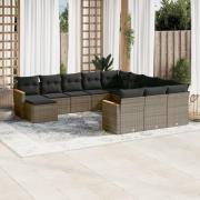 vidaXL Soffgrupp för trädgården 12 delar med dynor grå konstrotting