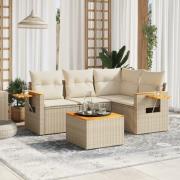 vidaXL Soffgrupp för trädgården med dynor 5 delar beige konstrotting