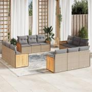 vidaXL Soffgrupp för trädgården 12 delar med dynor beige konstrotting