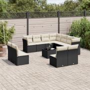 vidaXL Loungegrupp med dynor 12 delar svart konstrotting