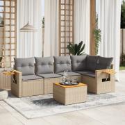 vidaXL Soffgrupp för trädgården med dynor 6 delar beige konstrotting