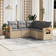 vidaXL Soffgrupp för trädgården med dynor 5 delar beige konstrotting