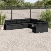 vidaXL Loungegrupp 10 delar med svarta dynor konstrotting