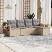 vidaXL Soffgrupp för trädgården med dynor 5 delar beige konstrotting