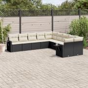 vidaXL Loungegrupp 10 delar med svarta dynor konstrotting