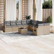vidaXL Loungegrupp för trädgården m. dynor 11 delar beige konstrotting