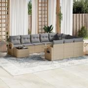 vidaXL Loungegrupp för trädgården m. dynor 11 delar beige konstrotting