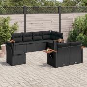 vidaXL Loungegrupp för trädgården med dynor 8 delar svart konstrotting