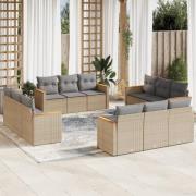 vidaXL Soffgrupp för trädgården 12 delar med dynor beige konstrotting