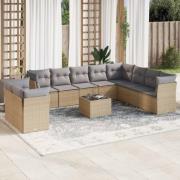 vidaXL Loungegrupp för trädgården m. dynor 11 delar beige konstrotting